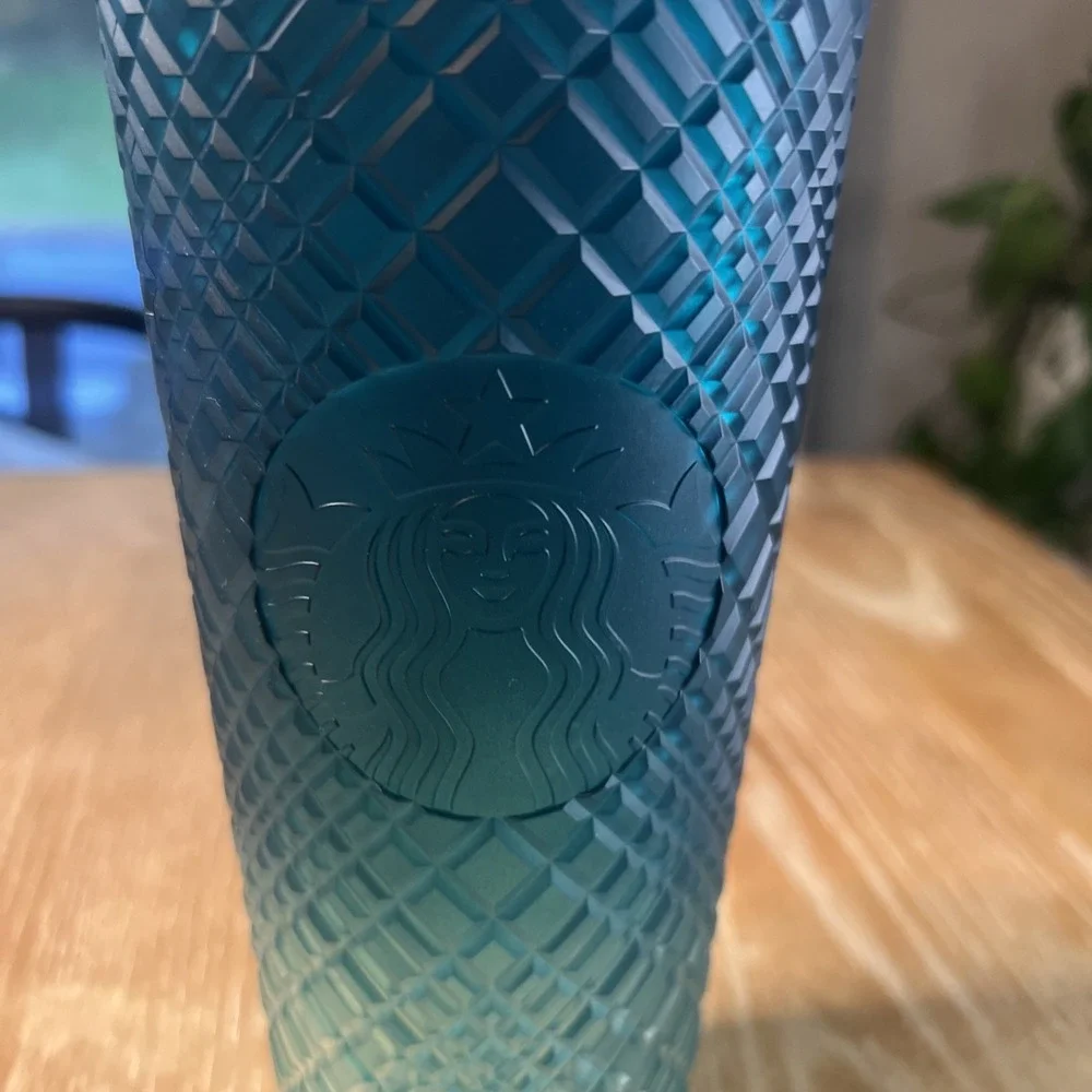Starbucks Tumbler Teal Treen Blue Jeweled Ombre Cold Cup‎  24 fl oz NEW